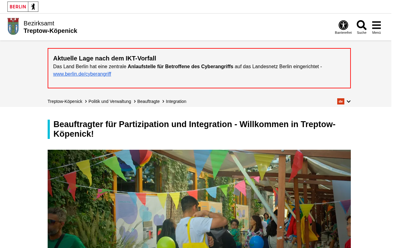 Website von Bezirksamt Treptow-Köpenick von Berlin